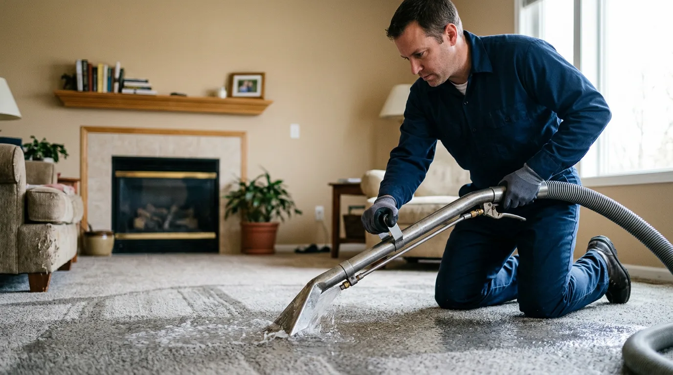 Water damage restoration technician working near Hampton, TN